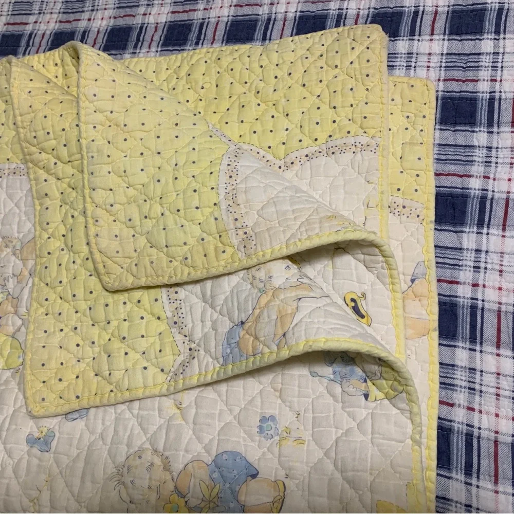 Vintage Baby Blanket Quilted Drummer Boy Sunshine Yellow Blue MCM